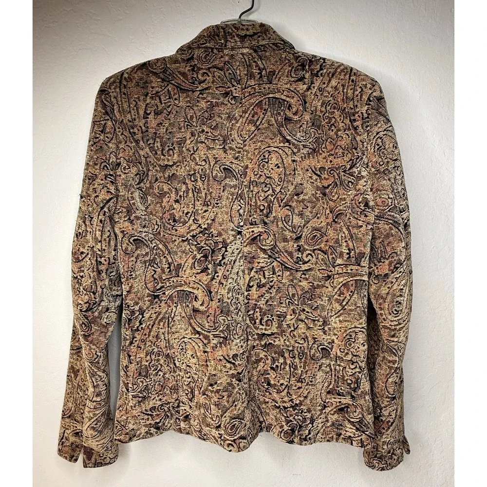 Vintage KENAR Jaquard Blazer Women Size 4 Textured‎ Gold Paisley Boho Chic Art